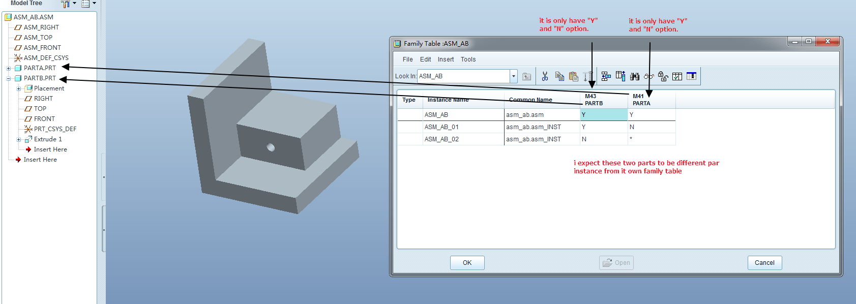 Solved Assembly Family table use different part instance... PTC